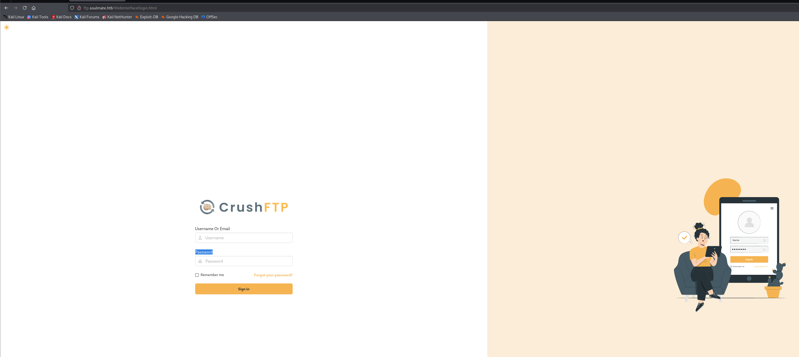 CrushFTP web interface login page